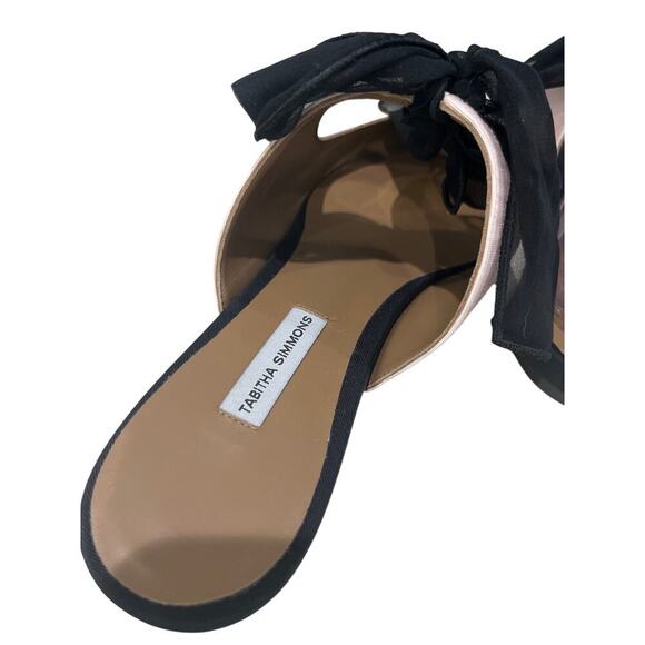 TABITHA SIMMONS Pale Pink / Black Chiffon Bow Pointed Toe Flats sz 41 (US 10) - Picture 4 of 8